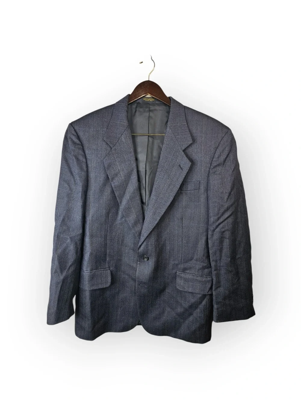 Vintage Oscar de la Renta Dark Blue-Gray Plaid Herringbone Sport Coat 42R